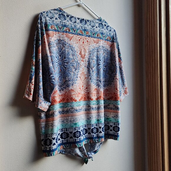 Chico's Medallion Print Tie-Front V-Neck Jersey Top Size 1X - Picture 12 of 15